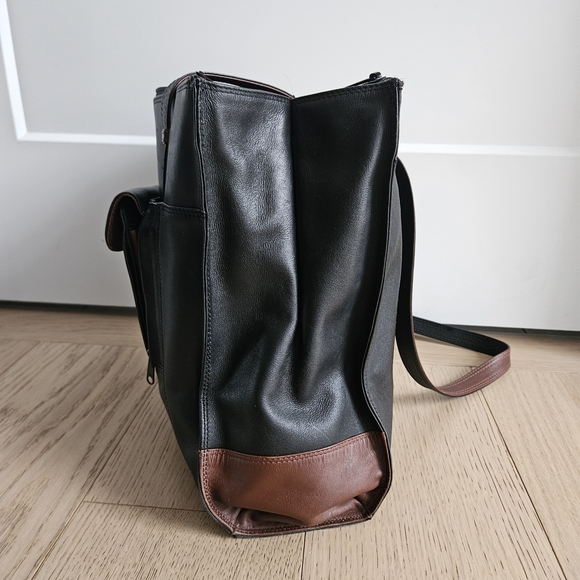 Derek Alexander Two Tone Leather Bag 2 Zip Up Compartments Built In Wallet - Picture 8 of 12